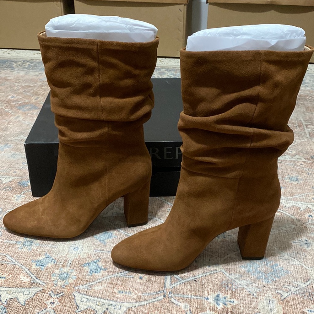 Banana Republic suede tan slouchy midi boots